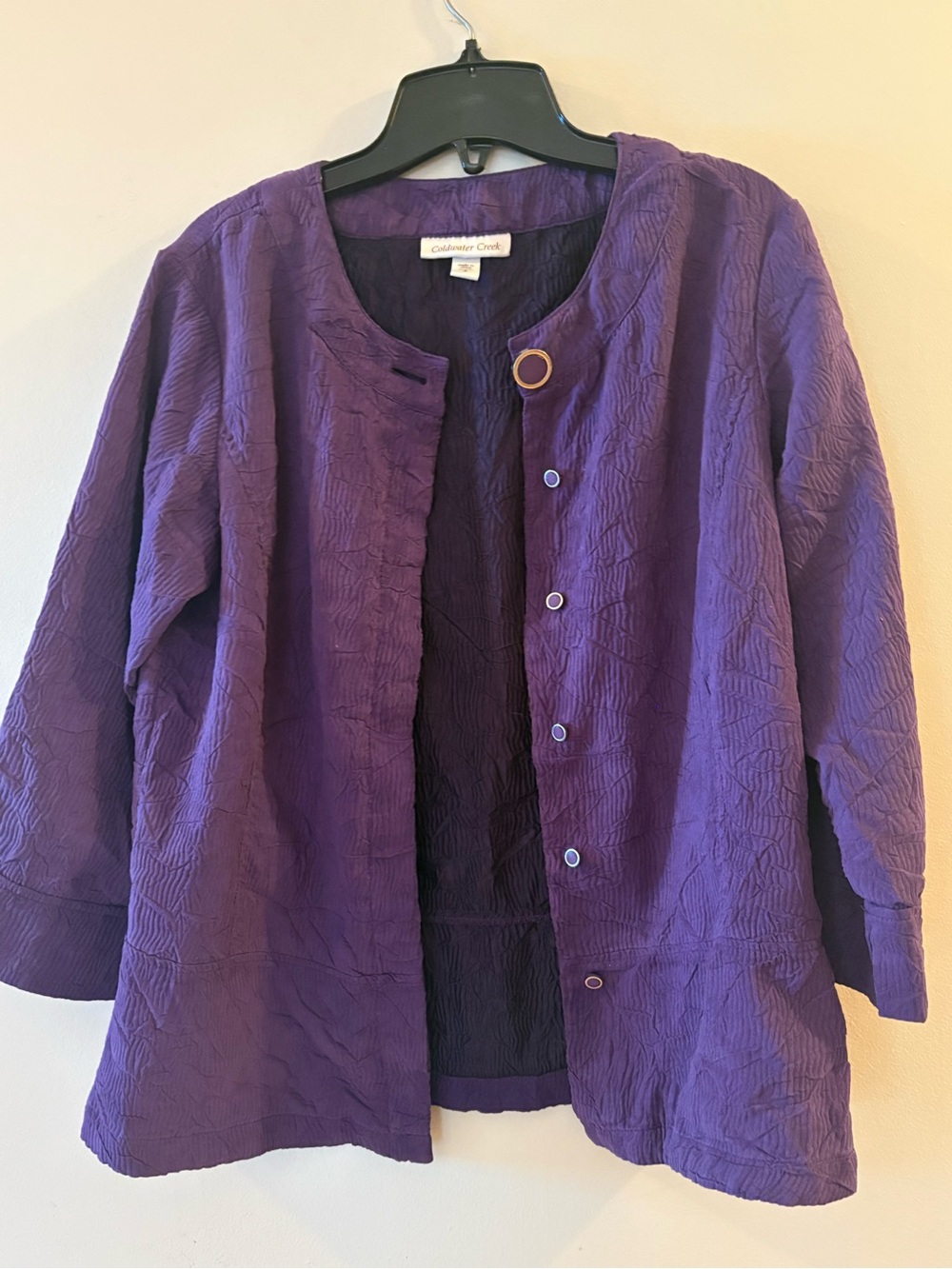 Coldwater Creek Purple Crinkle Textured Collarless Jacket, women’s Sz 8. - Picture 7 of 16